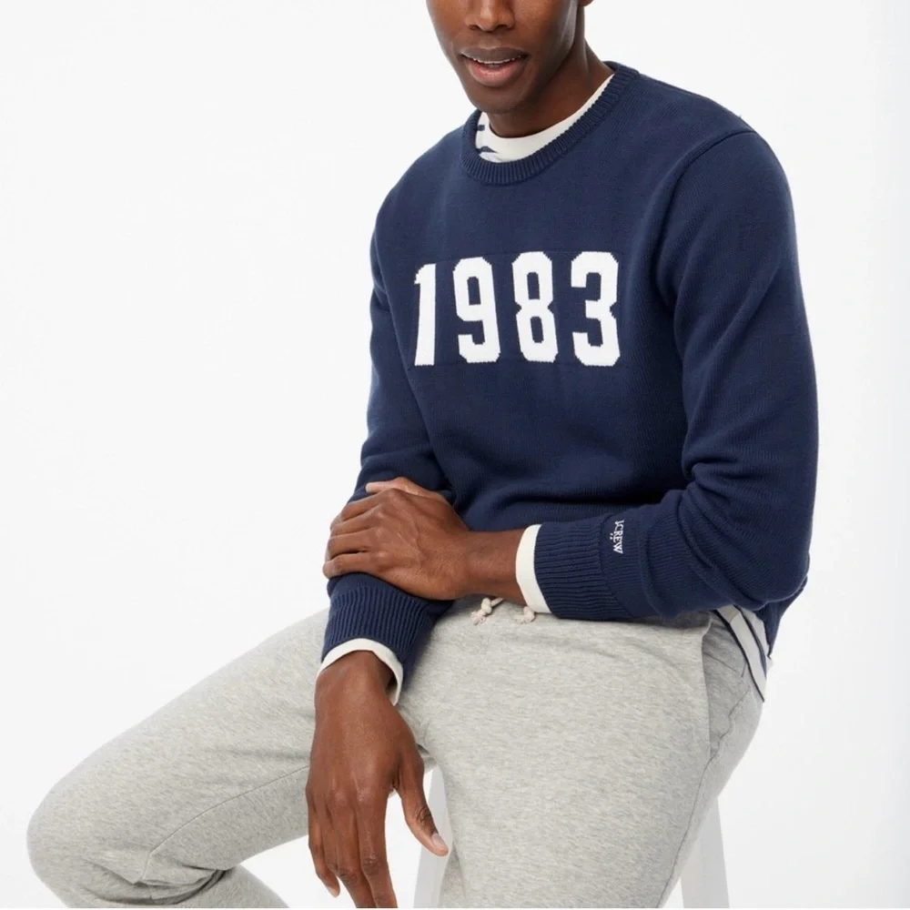 J. Crew Navy Blue Crewneck Sweater with 1983 Design - Picture 7 of 8